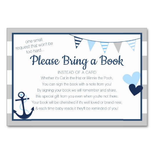 Buchen Sie Ahoy Nautical Boy Baby Showcard Tischnummer (Vorderseite)