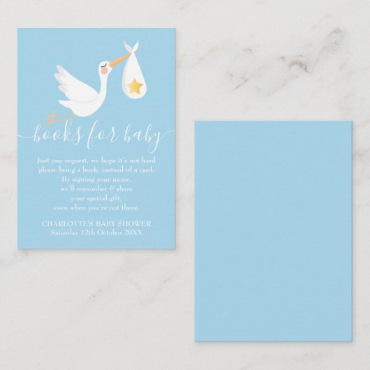 Buchen Sie Baby Dusche Stork Gold Star Blue Begleitkarte (Vorne/Hinten)