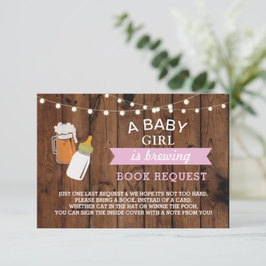 Buchen Sie Beer Baby Shower Girl Flasche Holz Einladung (Stehend Vorderseite)