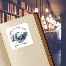 Buchen Sie Buchzeichen Sternenhimmel Himmelsmond Quadratischer Aufkleber