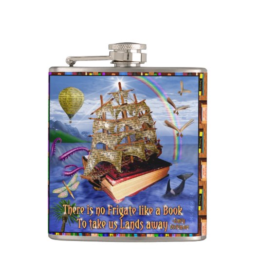 Buchen Sie die Seezunge mit Emily Dickinson Zitat Flachmann (Vorderseite)