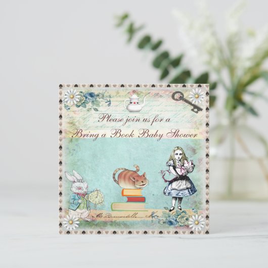 Buchen Sie eine Babydusche mit Alice im Wunderland Einladung (Stehend Vorderseite)