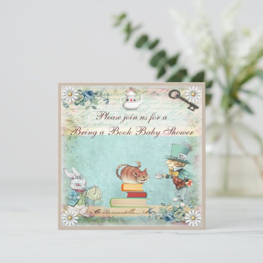 Buchen Sie eine Babydusche mit Alice im Wunderland Einladung (Stehend Vorderseite)