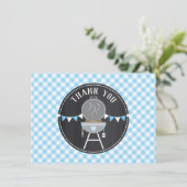 Buchen Sie im Oven BabyQ Baby Shower Blue Chalkboa Dankeskarte (Stehend Vorderseite)
