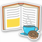 Buchen Sie Kaffee und Donut Cartoon Aufkleber (Vorderseite)