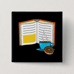 Buchen Sie Kaffee und Donut Cartoon Button