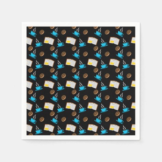 Buchen Sie Kaffee und Donut Cartoon Serviette (Vorderseite)