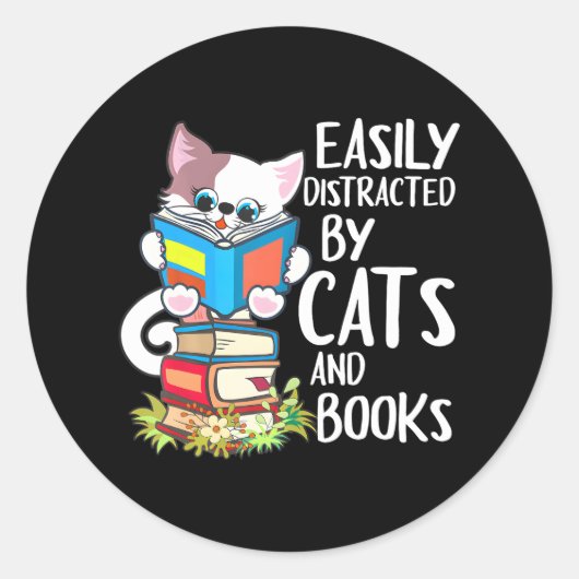 Buchen Sie Lover Cat Lover Book Reading Runder Aufkleber (Vorderseite)