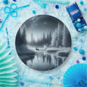 Buchen Sie nachts in einem Winter River Pappteller (Party)