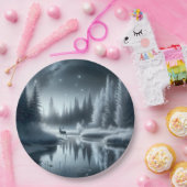 Buchen Sie nachts in einem Winter River Pappteller (Party)