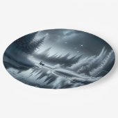 Buchen Sie nachts in einem Winter River Pappteller (Schrägansicht)