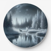 Buchen Sie nachts in einem Winter River Pappteller (Vorderseite)