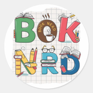 "Buchen Sie Nerd - Playful and Creative Reading En Runder Aufkleber