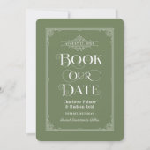 Buchen Sie unser Date Green Vintag Book Cover Wedd Save The Date (Vorderseite)