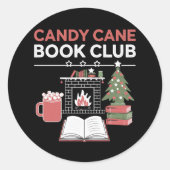 Buchen Sie Weihnachts Candy Cane Book Club Buchen Runder Aufkleber (Vorderseite)