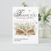 Buchen Sie Wildblume ein neues Kapitel Babydusche  Dankeskarte (Stehend Vorderseite)