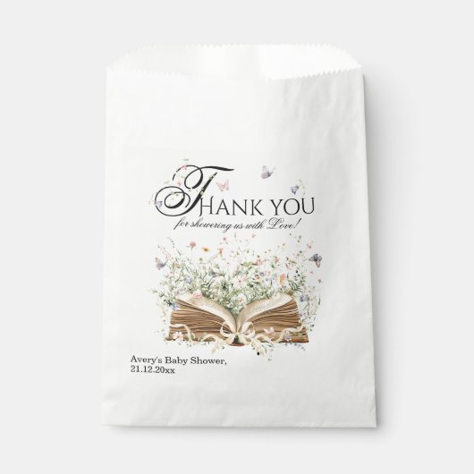 Buchen Sie Wildblume ein neues Kapitel Babydusche Geschenktütchen (Vorderseite)