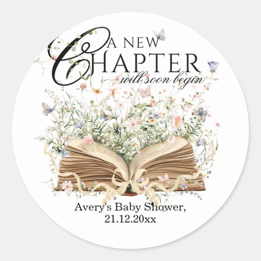 Buchen Sie Wildblume ein neues Kapitel Babydusche Runder Aufkleber (Vorderseite)