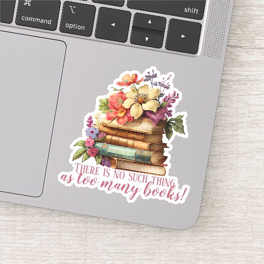 Buchen Sie zu viele Bücher mit Blumenschnitt Aufkleber (Detail)