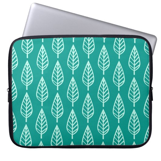 Buchenblattmuster - Pfau und Aqua Laptopschutzhülle (Vorderseite)