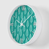 Buchenblattmuster - Pfau und Aqua Wanduhr (Winkel)