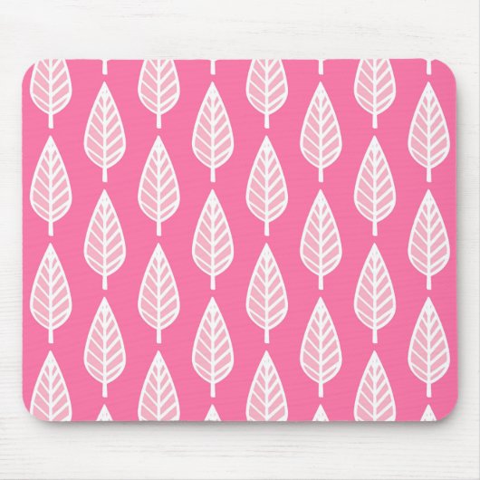 Buchenblattmuster - Rosa und weiß, blütig Mousepad (Vorne)