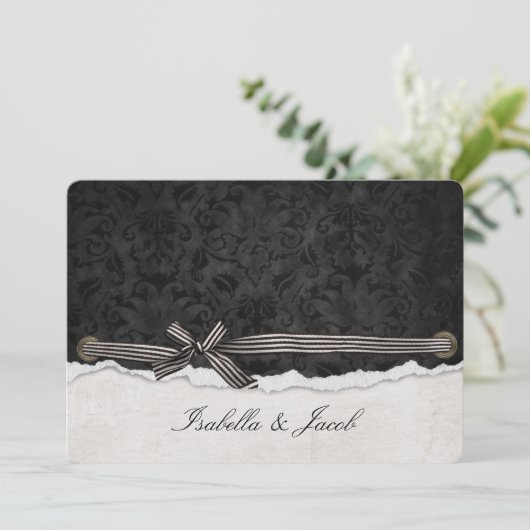 Buchenbogen auf schwarzen Damast Einladung (Stehend Vorderseite)