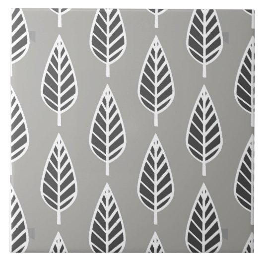 Buchenleaf-Muster, Silbergrau, Grafit & Weiß Fliese (Vorderseite)