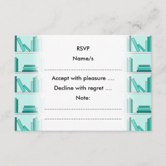 Bücher auf dem Schelf. Design in Aquamarin und Aqu RSVP Karte