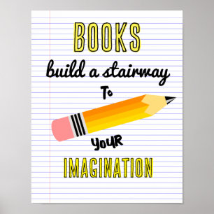 Bücher bauen eine Treppe zu Ihrer Fantasiebiblioth Poster