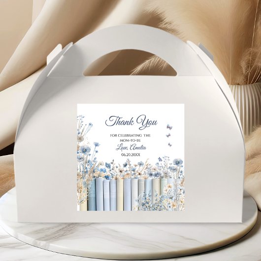 Bücher Blue Floral Baby Dusche Vielen Dank Sticker