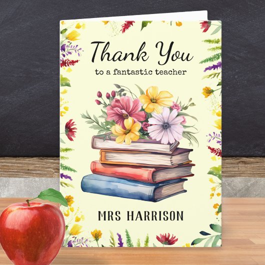 Bücher Blume Hübsch Personalisiert Lehrer Dankeskarte
