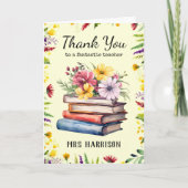 Bücher Blume Hübsch Personalisiert Lehrer Dankeskarte (Vorderseite)