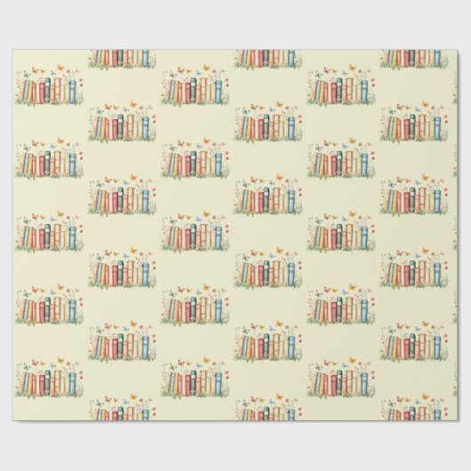 Bücher, Blume, Schmetterling Geschenkpapier (Flach)