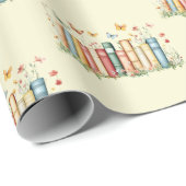 Bücher, Blume, Schmetterling Geschenkpapier (Rolleneckpunkt)