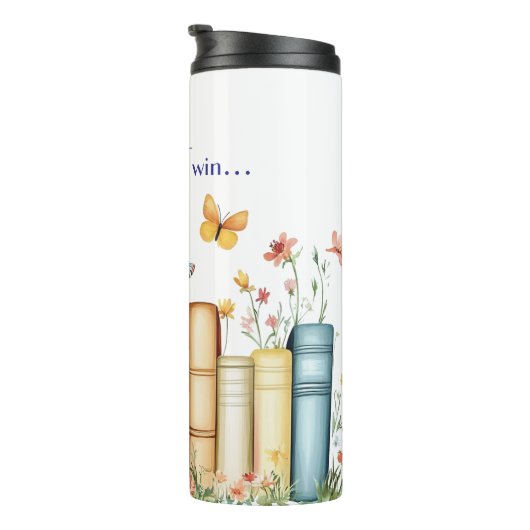 Bücher, Blume, Schmetterlinge Thermosbecher (Nach rechts gedreht)