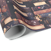 Bücher & Blumen auf Schwarz Geschenkpapier (Rolleneckpunkt)
