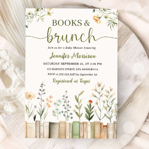 Bücher & Brunch Bibliothek Baby Shower Geschlechts Einladung