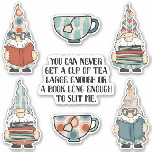 Bücher, Bücher und Tee Aufkleber (Vorderseite)