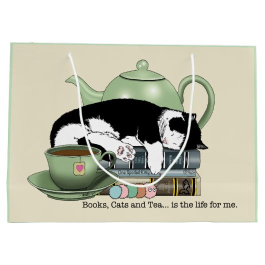 Bücher Cat Tee niedlich Große Geschenktüte (Rückseite)