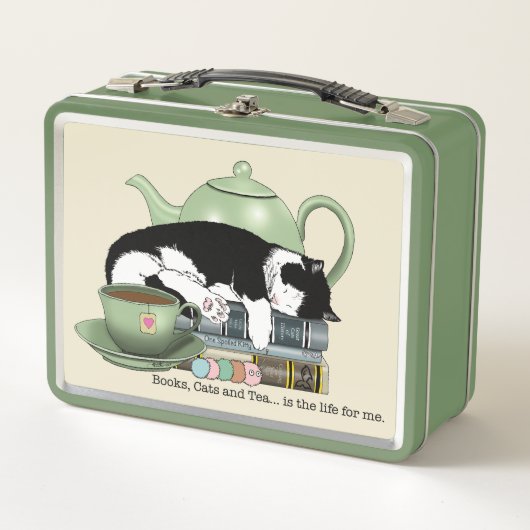 Bücher Cat Tee Niedlich Metall Brotdose (Vorderseite)