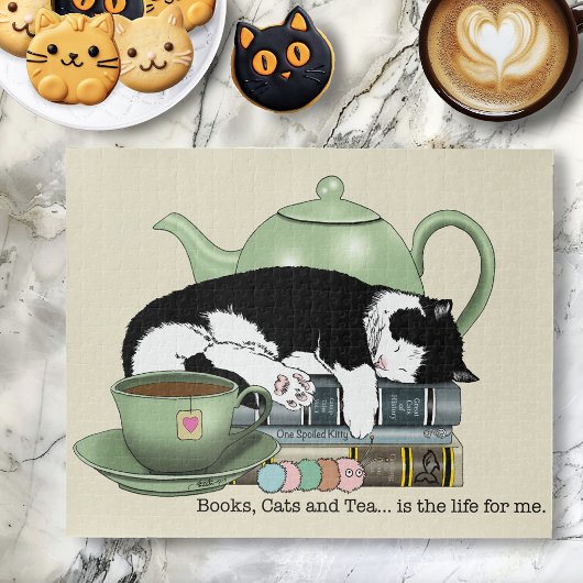 Bücher Cat Tee Niedlich Puzzle