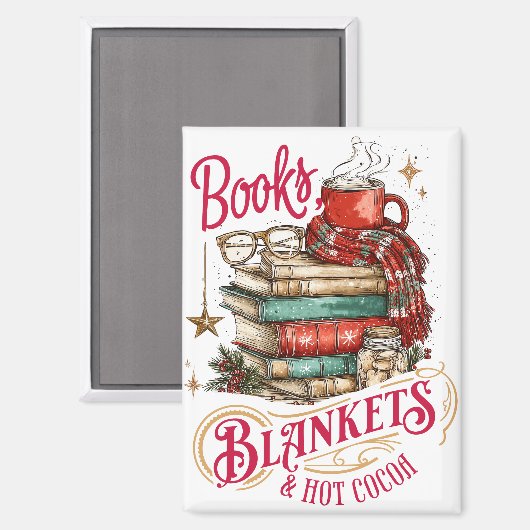 Bücher, Decken und heiße Schokolade Magnet (Vorderseite/Rückseite)