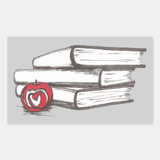 Bücher + Ein Apfel | Anpassbar Rechteckiger Aufkleber