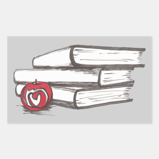 Bücher + Ein Apfel | Anpassbar Rechteckiger Aufkleber (Vorderseite)