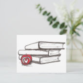 Bücher + Ein Apfel | Postkarte | Anpassbar (Stehend Vorderseite)