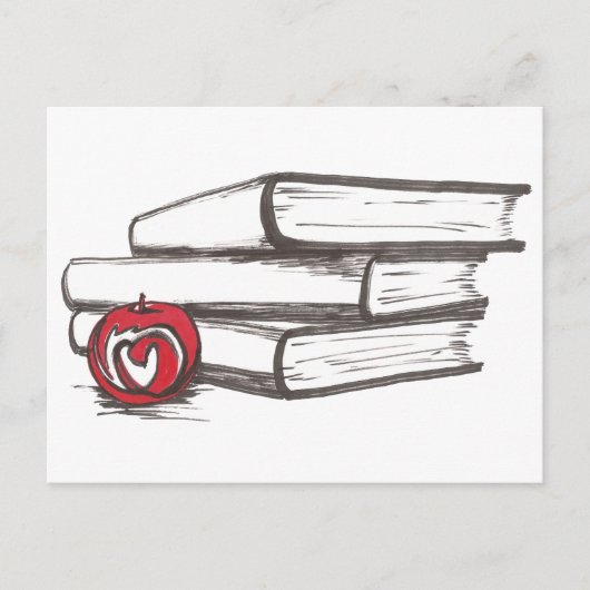 Bücher + Ein Apfel | Postkarte | Anpassbar (Vorderseite)