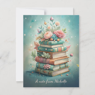 Bücher Floral Cottage Core Türkis Rosa Mitteilungskarte