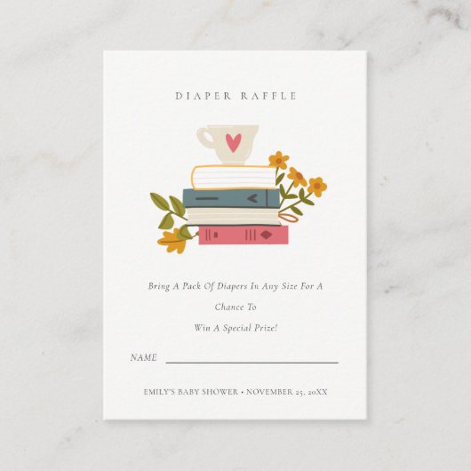 Bücher Floral Diaper Raffle Mum Baby Dusche Begleitkarte (Vorderseite)