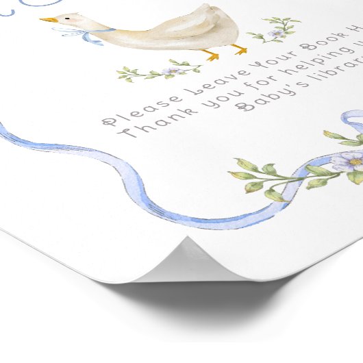 Bücher für Alberne Gänse Blue Bow Babydusche Poster (Ecke)